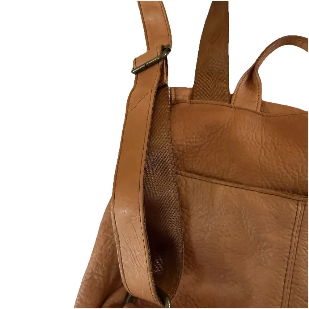 American Leather Company Co Cognac Brown Leather Backpack Purse Bag Day Trip